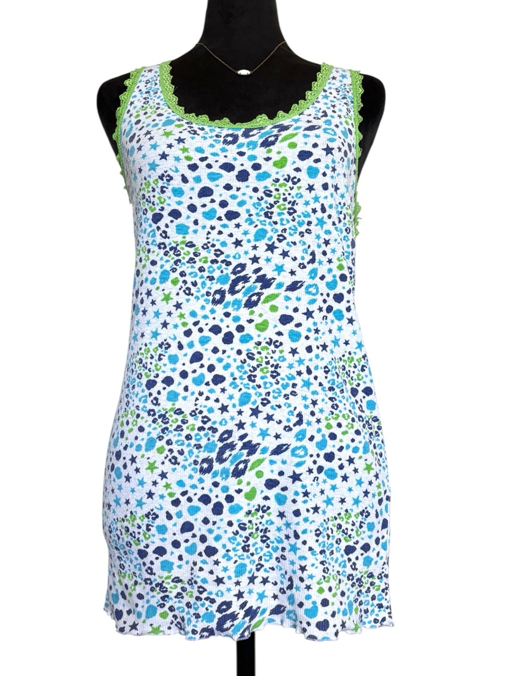 No Boundaries Y2K Blue & Green Cheetah Print With Stars Sleeveless Tank Top